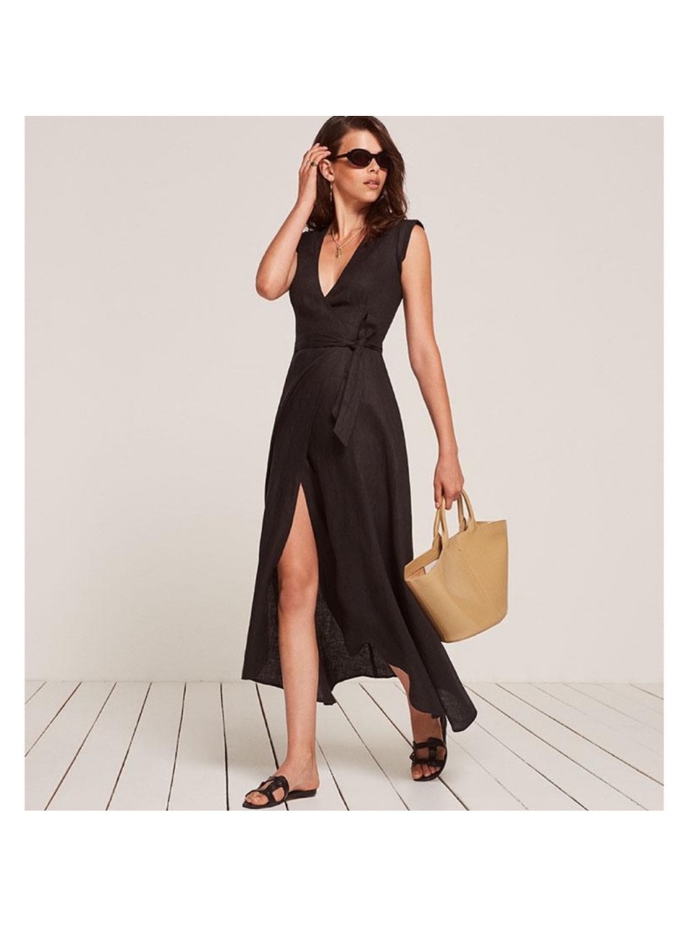 Reformation Parisa Linen Wrap Midi Dress